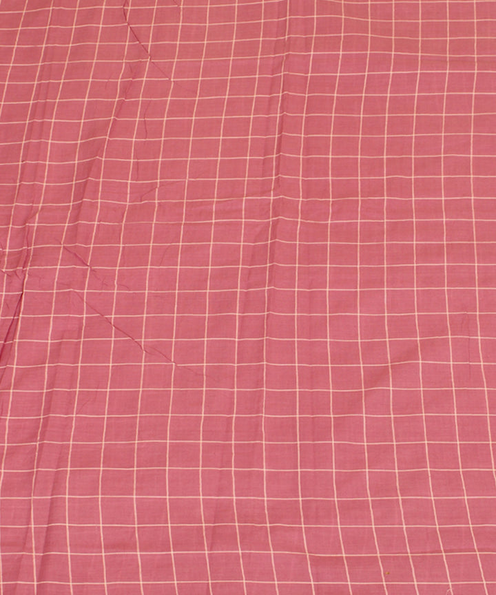 Pink white handwoven checks cotton fabric