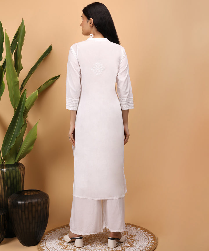 White cotton hand embroidered chikankari kurti