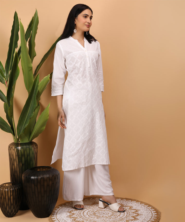White cotton hand embroidered chikankari kurti