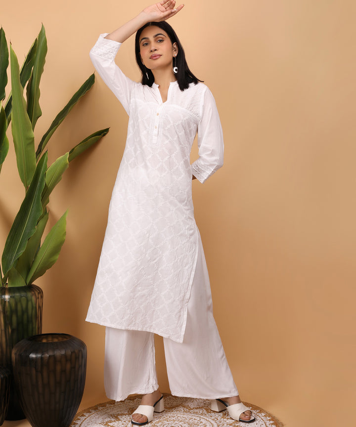 White cotton hand embroidered chikankari kurti