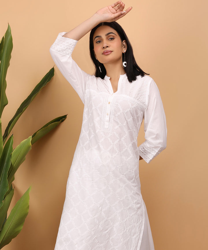 White cotton hand embroidered chikankari kurti
