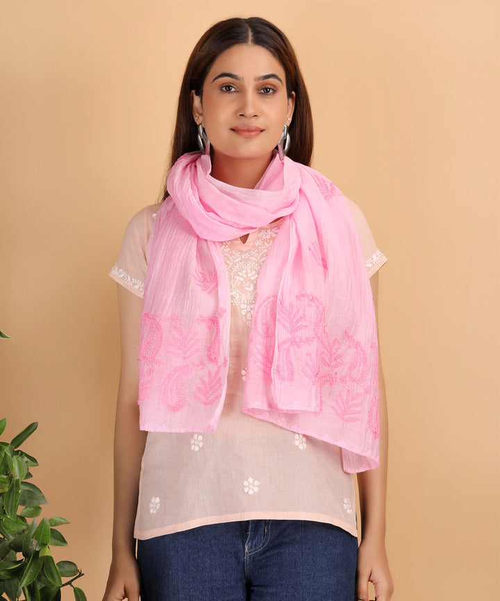 Pink hand cotton embroidered chikankari Stole