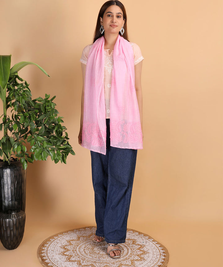 Pink hand cotton embroidered chikankari Stole