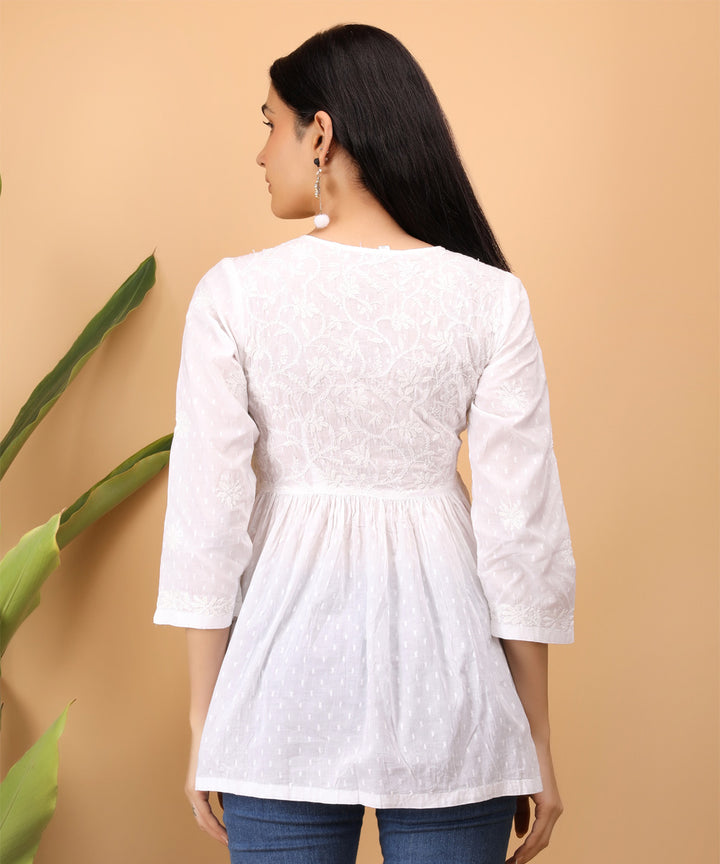 White hand embroidered chikankari cotton top