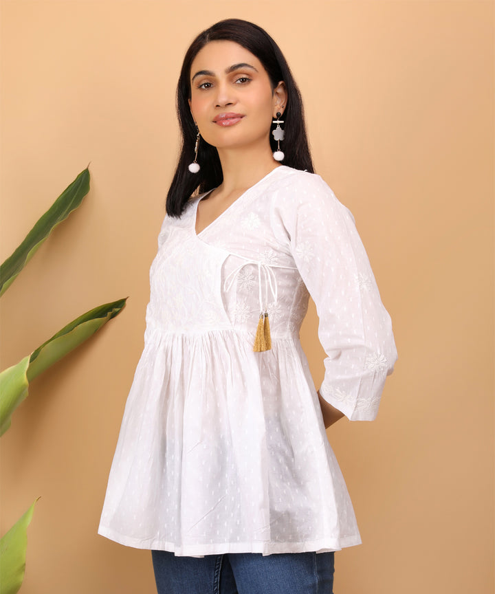 White hand embroidered chikankari cotton top