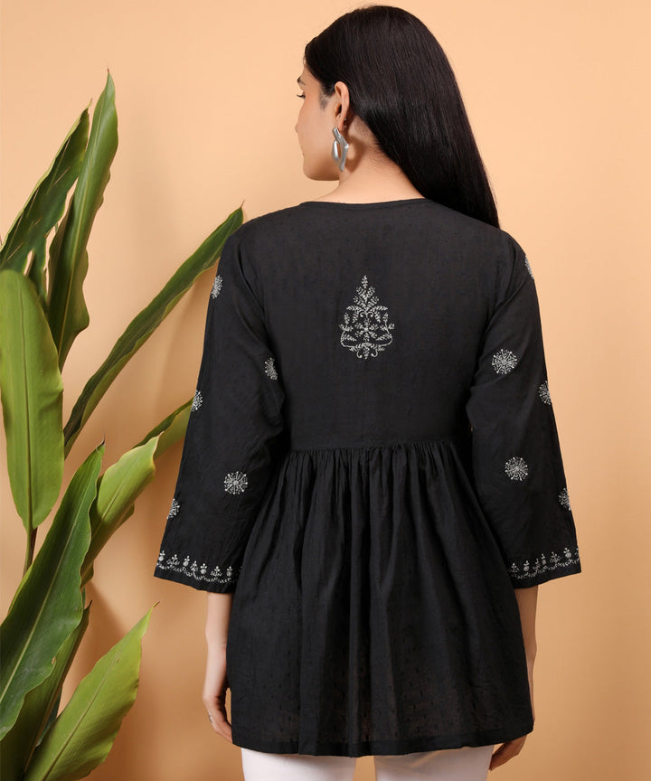 Black hand embroidery cotton chikankari angrakha top