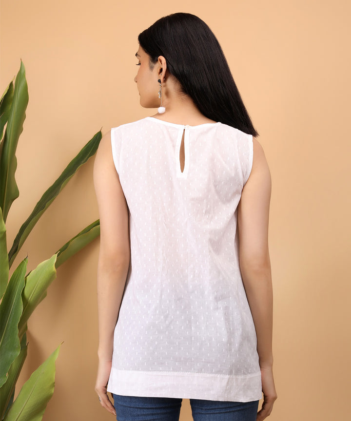 White hand embroidery cotton chikankari sleeveless top