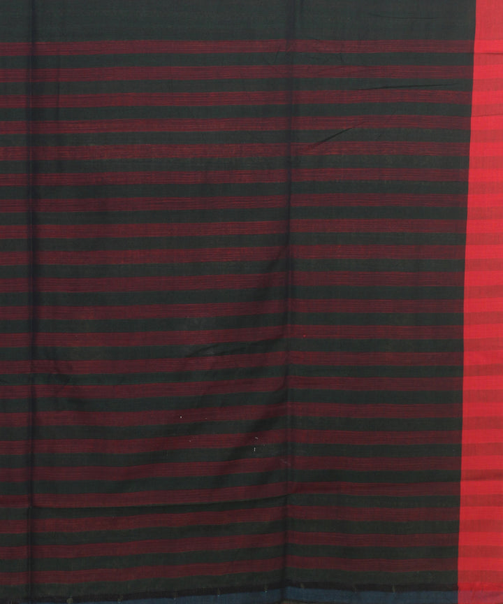 Forest green red striped bengal cotton handloom saree