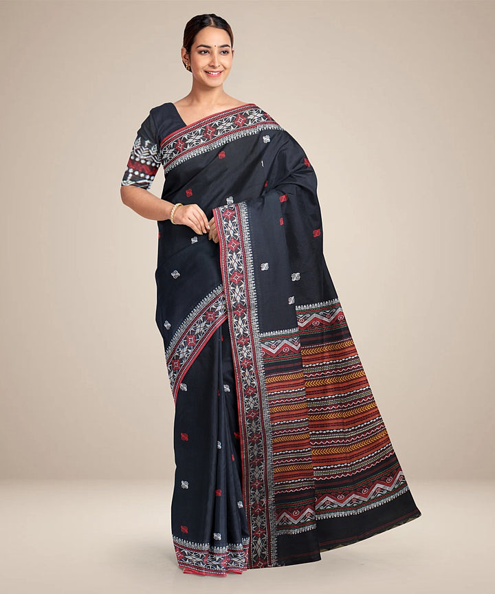 Black maroon bengal cotton handloom saree