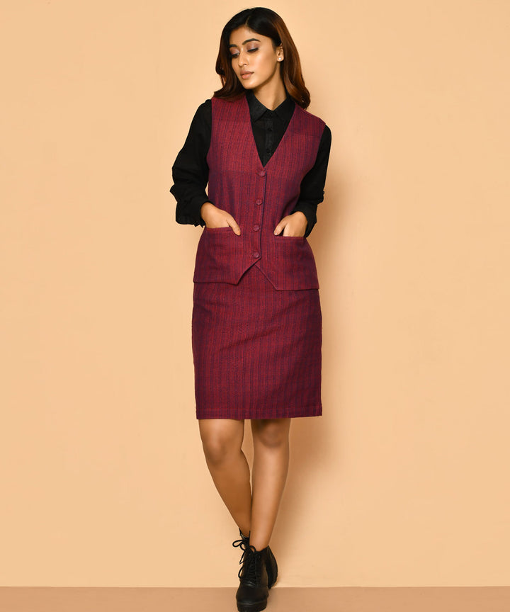 Maroon handwoven cotton skirt set