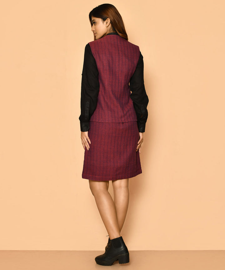 Maroon handwoven cotton skirt set