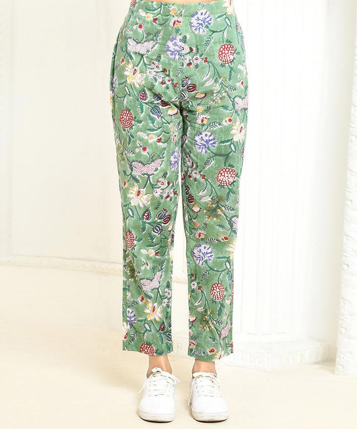 Green handprinted cotton floral co-ord sets