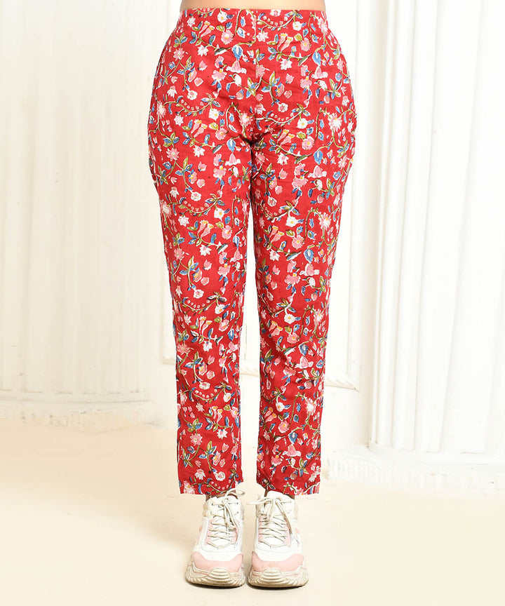 Red handprinted cotton floral co-ord sets