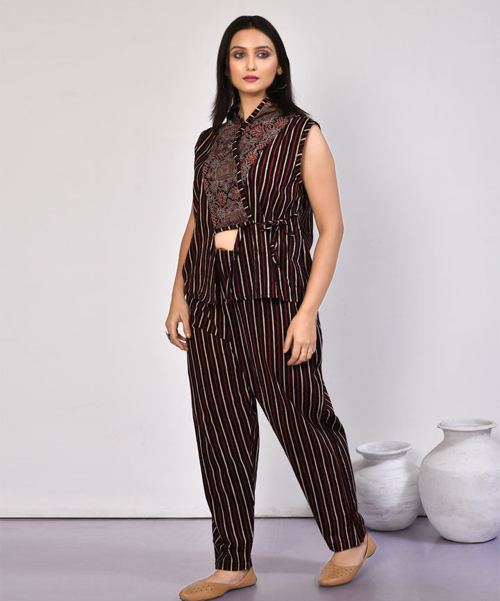 Black stripes hand block printed cotton co ord set