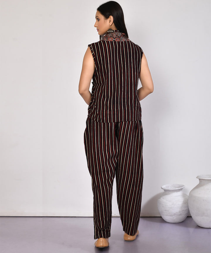 Black stripes hand block printed cotton co ord set