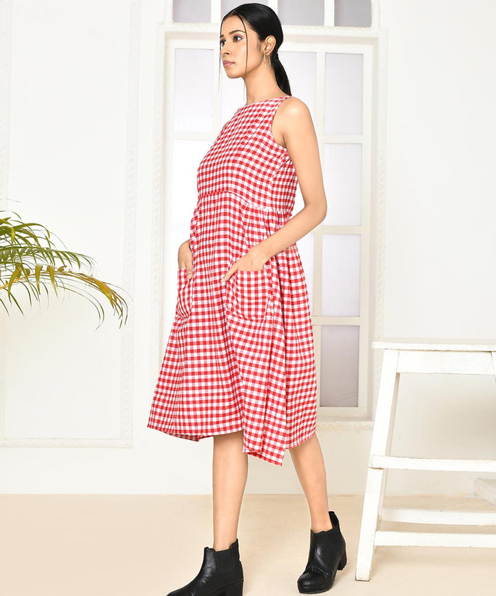 Red handloom cotton strappy dress