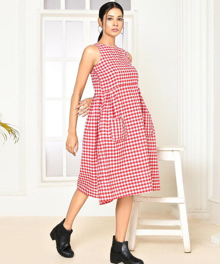 Red handloom cotton strappy dress