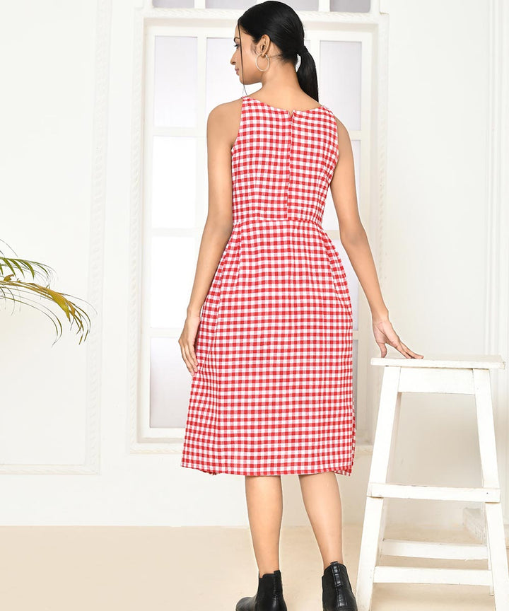 Red handloom cotton strappy dress