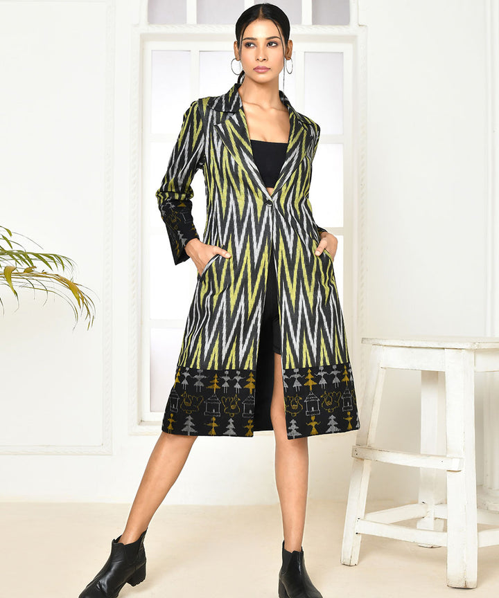 Black zig zag handloom cotton trench coat