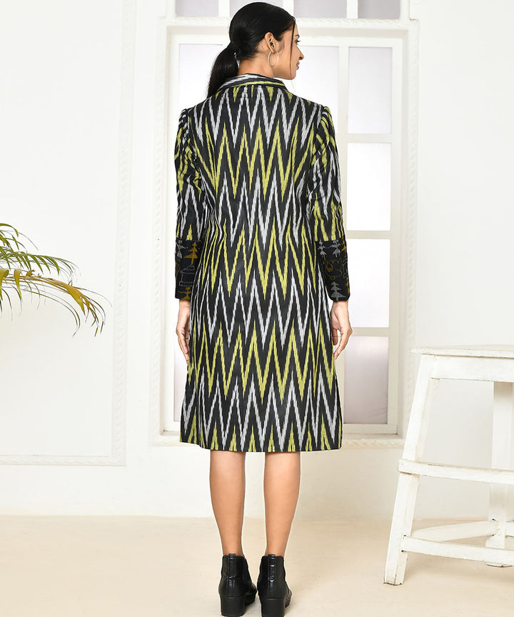 Black zig zag handloom cotton trench coat