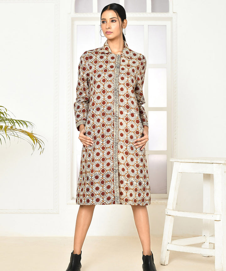 Cream red handcrafted full sleeves long jacket