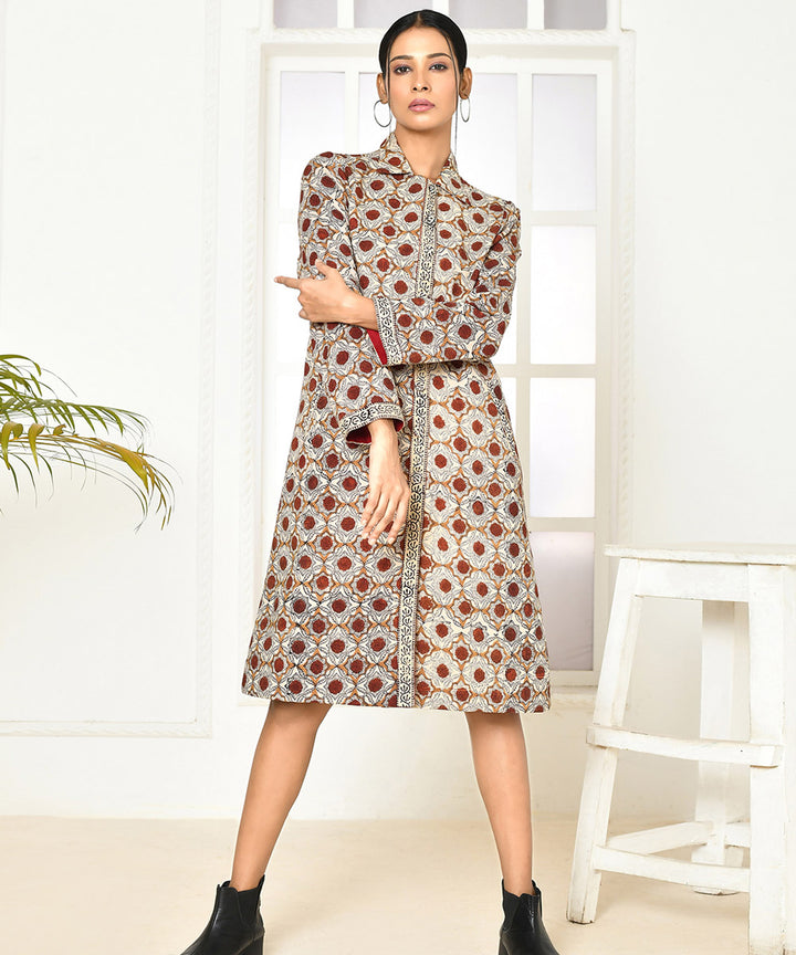 Cream red handcrafted full sleeves long jacket