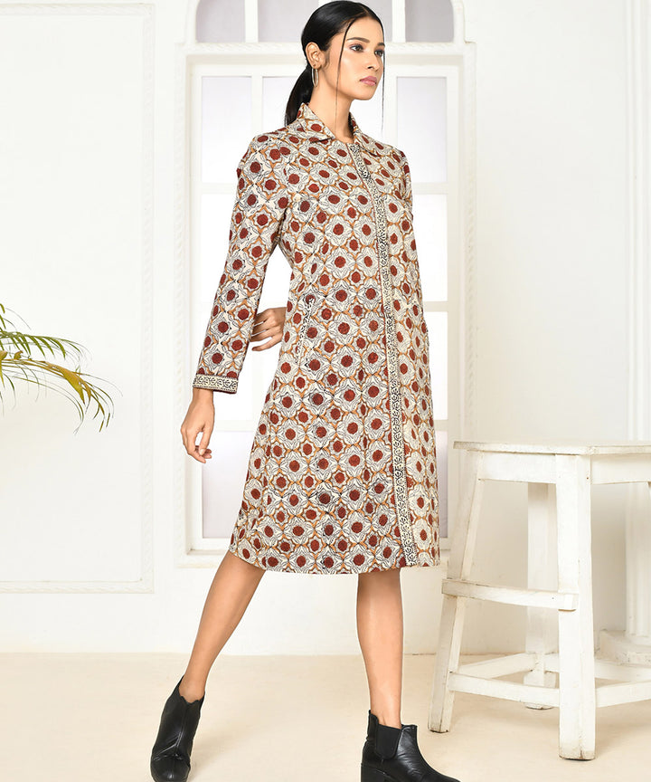 Cream red handcrafted full sleeves long jacket