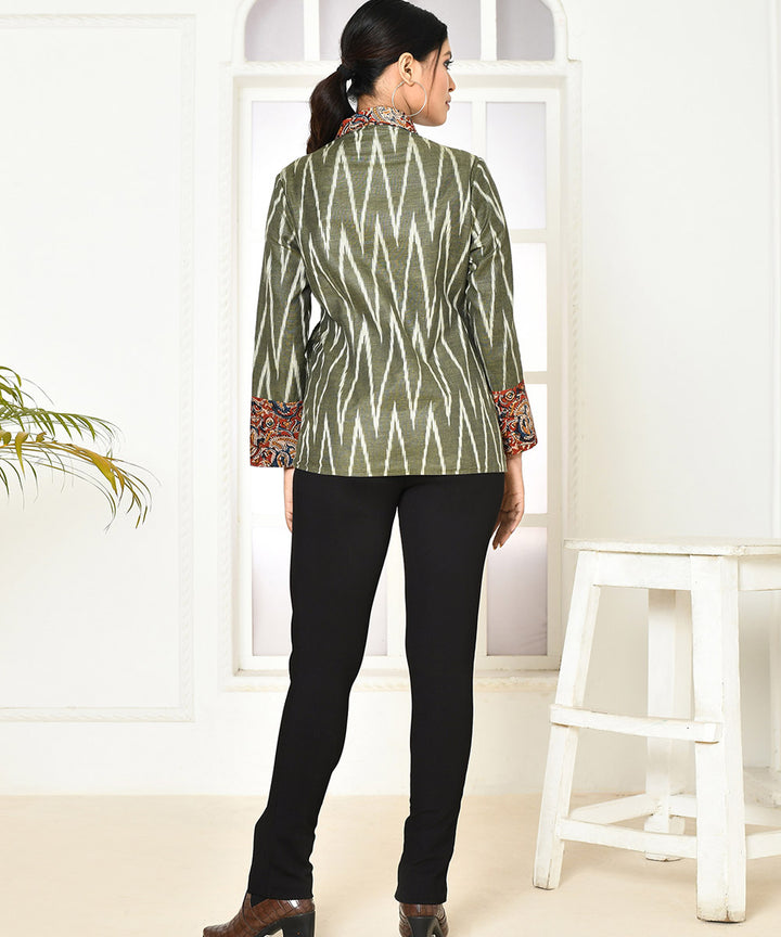 Olive zig zag handwoven ikat cotton jacket