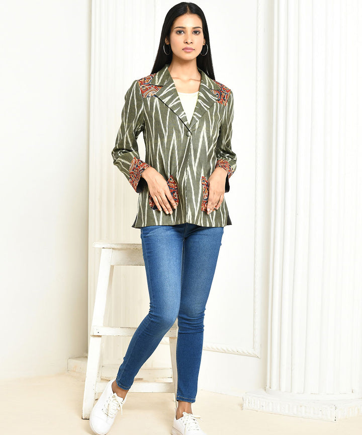 Olive handwoven ikat cotton jacket