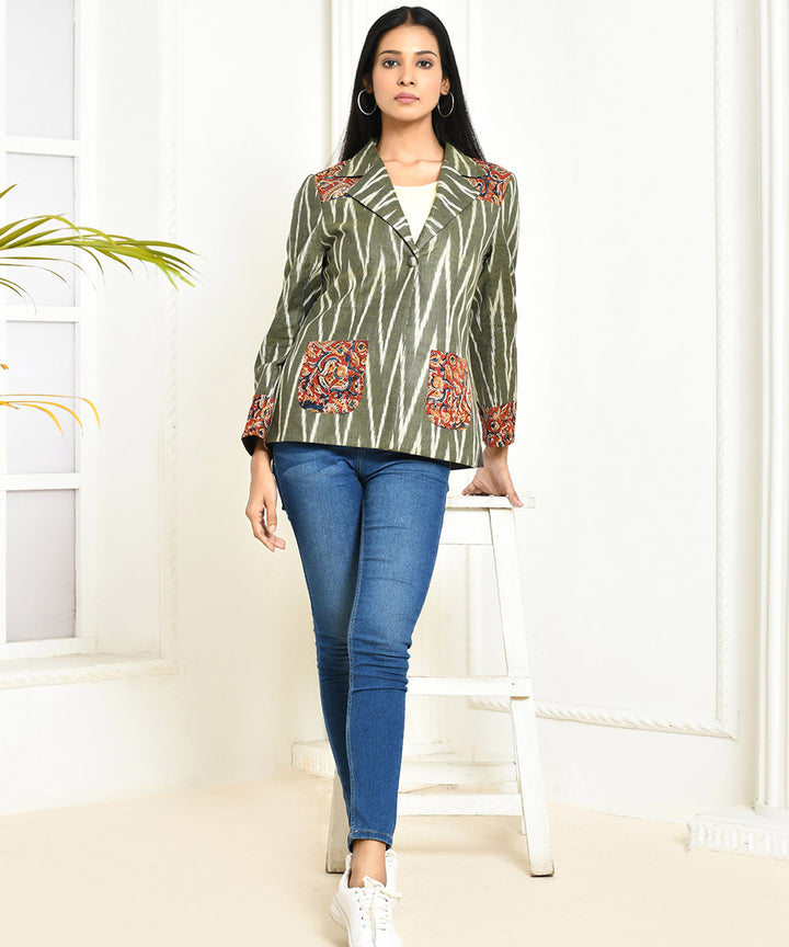 Olive handwoven ikat cotton jacket