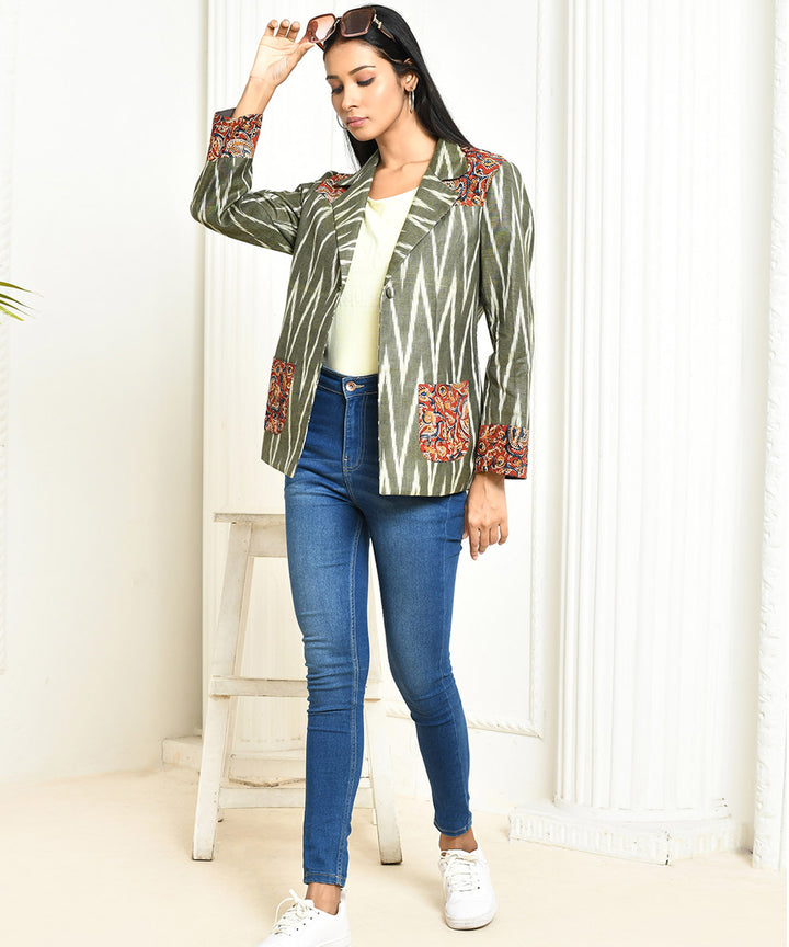 Olive handwoven ikat cotton jacket