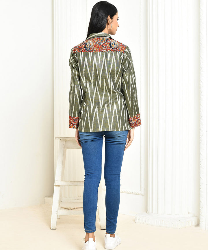 Olive handwoven ikat cotton jacket