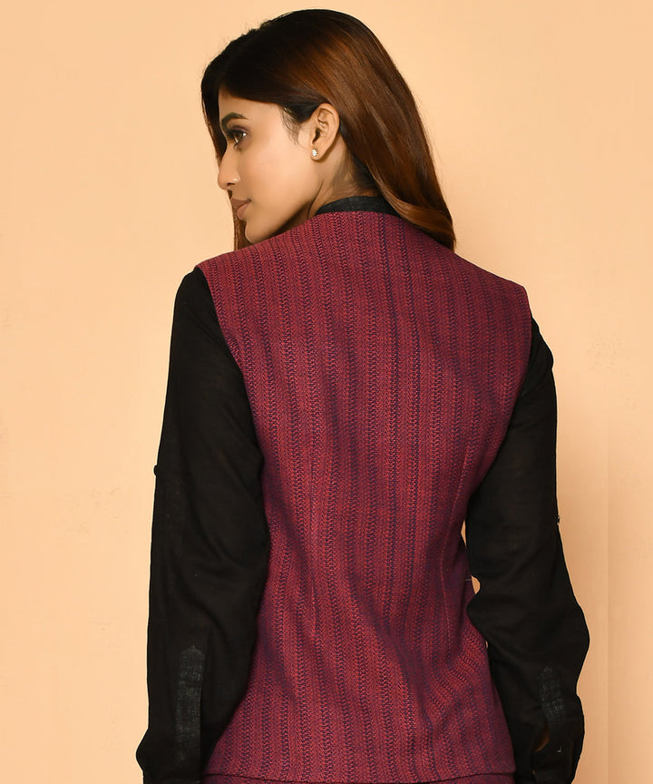 Red handwoven cotton u neck waist coat and jacket