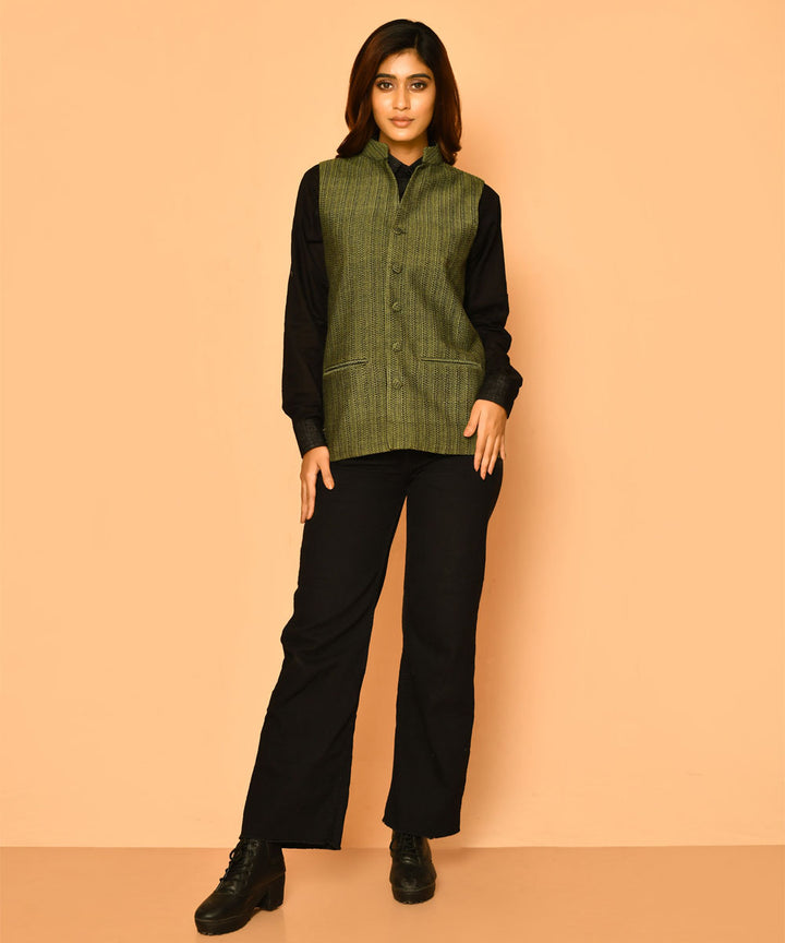 Olive handloom cotton nehru jacket