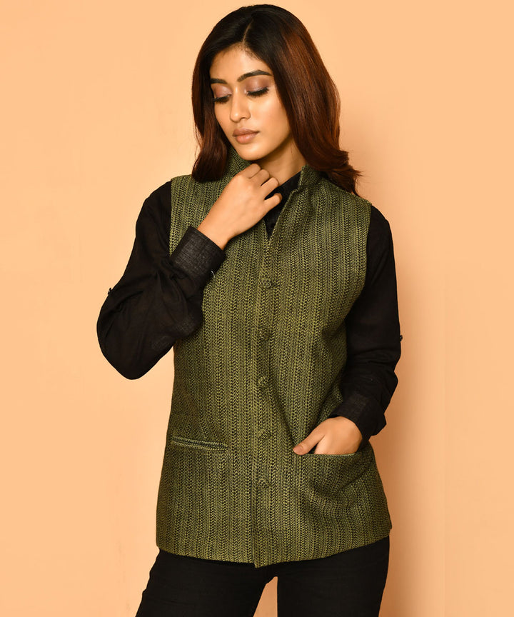 Olive handloom cotton nehru jacket