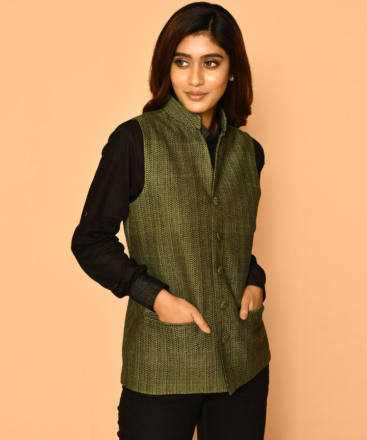 Olive handloom cotton nehru jacket