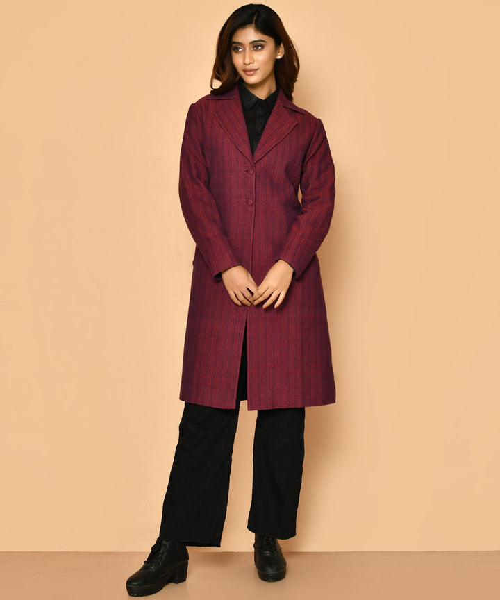 Maroon handloom cotton trench coat