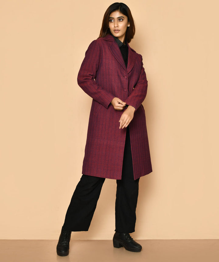 Maroon handloom cotton trench coat
