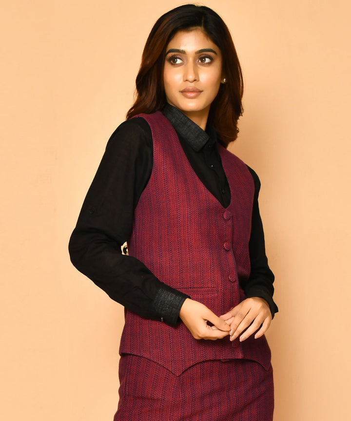 Maroon handloom pure cotton jacket