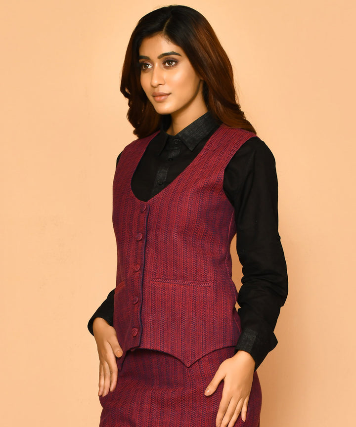 Maroon handloom pure cotton jacket