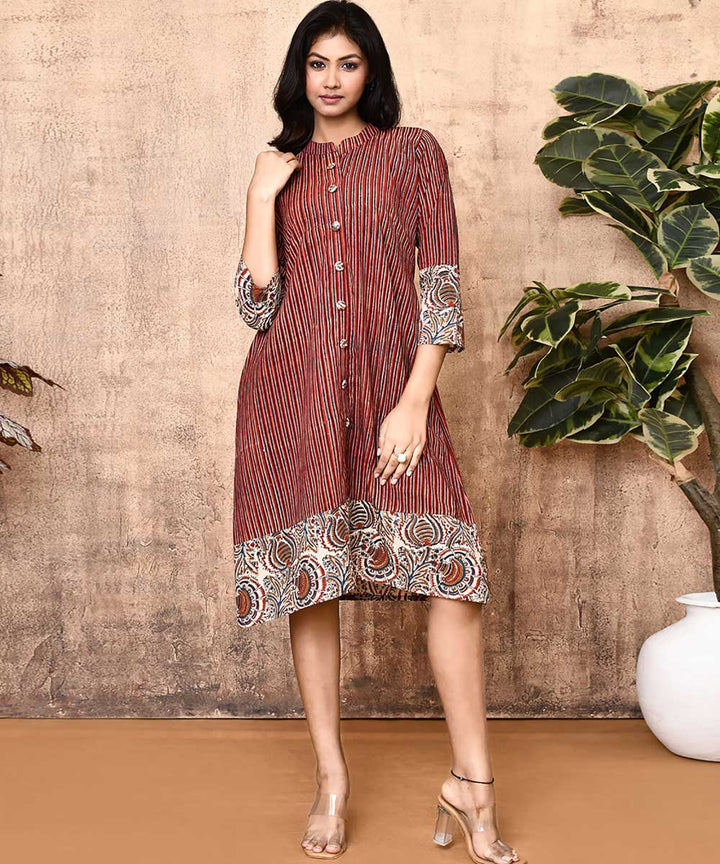 Red offwhite ajrakh cotton hand printed kurti