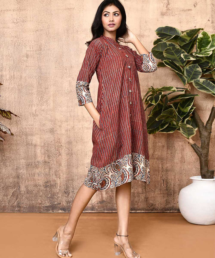 Red offwhite ajrakh cotton hand printed kurti