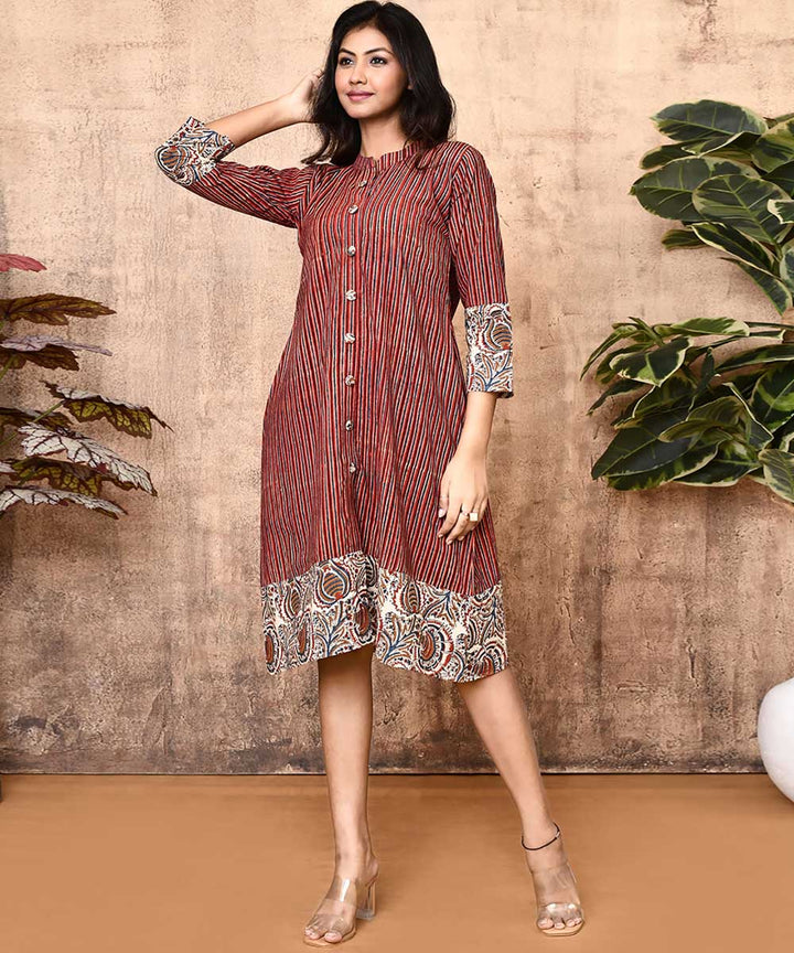 Red offwhite ajrakh cotton hand printed kurti
