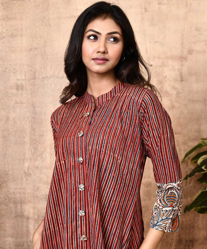 Red offwhite ajrakh cotton hand printed kurti
