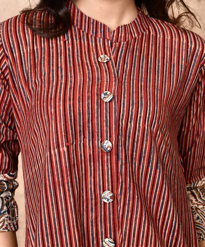 Red offwhite ajrakh cotton hand printed kurti