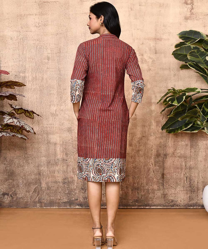 Red offwhite ajrakh cotton hand printed kurti