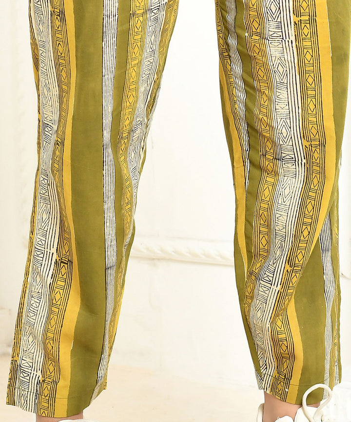 Green stripes handblock printed cotton pant