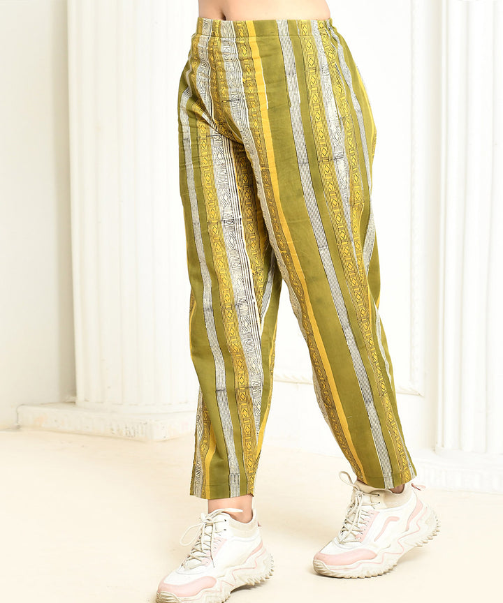 Green stripes handblock printed cotton pant