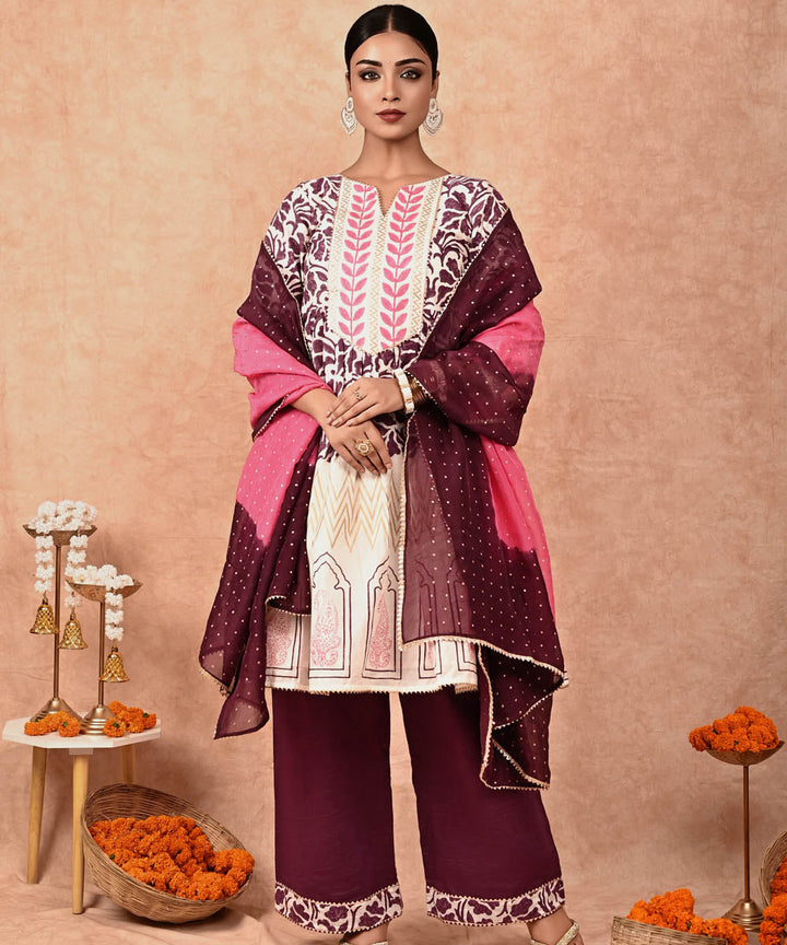 Nur chanderi silk kurta set with dupatta -set of 3