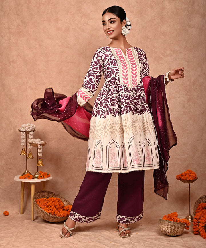 Nur chanderi silk kurta set with dupatta -set of 3